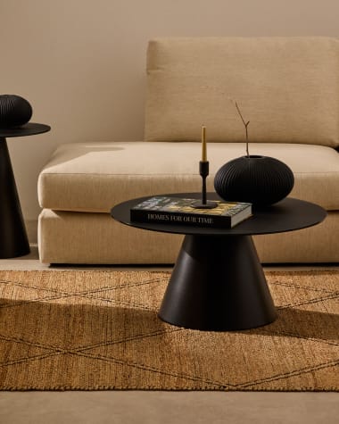 Wilshire tempered glass and metal coffee table with a black finish, Ø 80 cm