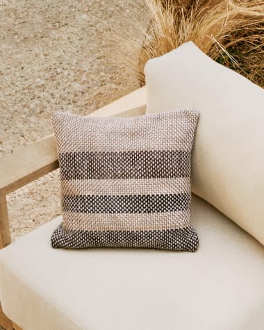 Cushion cover Lunet 100% PET with beige and blue stripes 45 x 45 cm