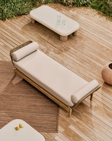 Catalina sun lounger, in beige cord and solid FSC acacia wood