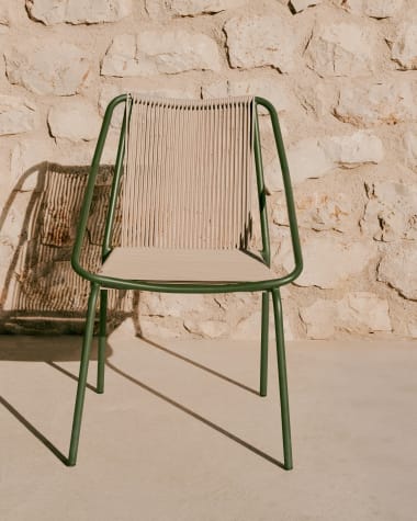 Zivia outdoor chair in ecru rope cord and green galvanised steel