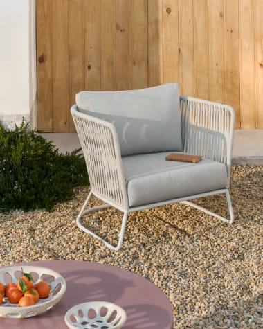 Saconca outdoor armchair in rope cord and grey galvanised steel