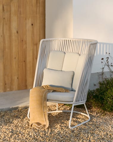 Saconca outdoor armchair with high backrest made of rope cord and grey galvanised steel