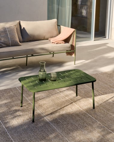 Zivia outdoor coffee table in green galvanised steel 90 x 50cm