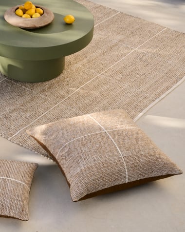 Floor cushion cover Nalian 100% PET with beige checks 70 x 70 cm