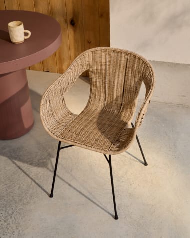 Eltiera stackable chair in synthetic rattan with black steel structure