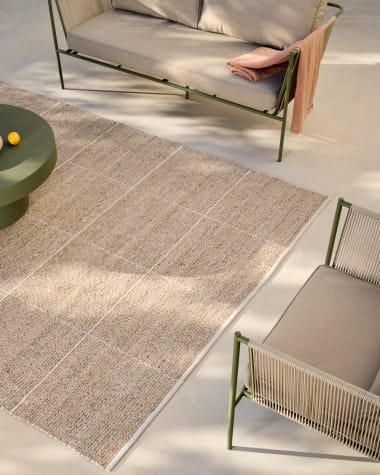 Rug Nalian 100% PET with beige checks 200 x 300 cm