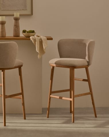 Ciselia stool beige chenille and solid ash wood natural tone finish FSC Mix Credit 65 cm