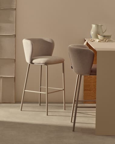 Ciselia stool in beige chenille and beige steel, height 65 cm, FSC Mix Credit