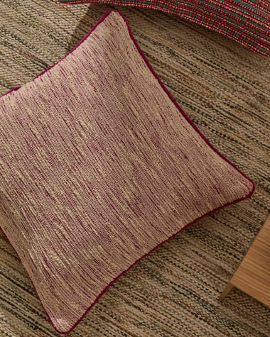 Brisella pink jacquard cushion cover with contrasting trim 45 x 45cm