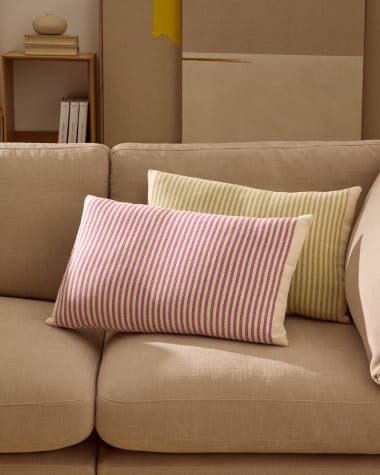 Lioris pink striped cotton cushion cover 60 x 40cm