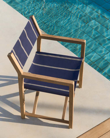 Vilara blue and beige striped outdoor folding chair made of FSC 100% solid acacia wood