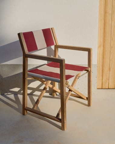 Vilara burgundy and beige striped outdoor folding chair made of FSC 100% solid acacia wood