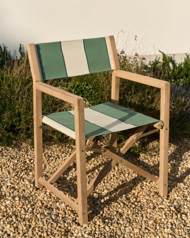 Vilara green and beige striped outdoor folding chair made of FSC 100% solid acacia wood