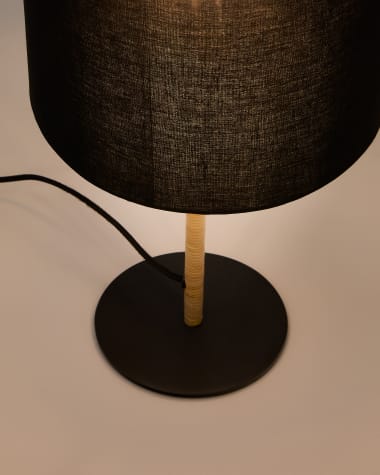 Pina metal and rattan table lamp with a black cotton lamp shade Australia adaptor