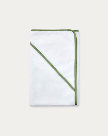 Toalha capa Nuni de algodão branco con rebordo verde