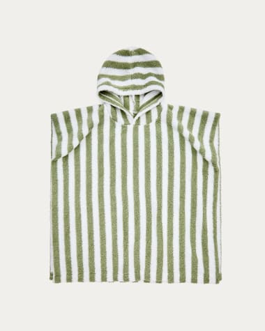 Poncho toalha Nuni de algodão riscas branco e verde