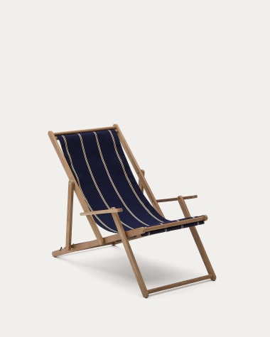 Transat pliable d’extérieur Vilara rayures bleues et beiges en bois d’acacia FSC 100 %