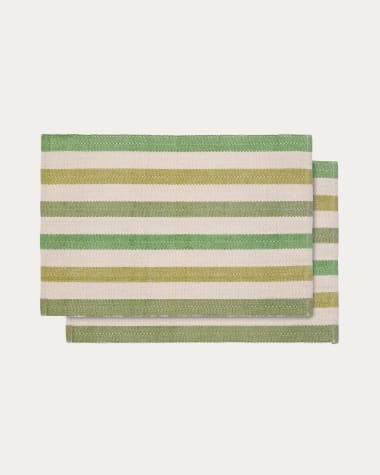 Set di 2 tovagliette Vareli in cotone a righe verdi 50 x 35 cm