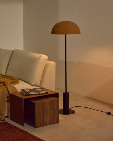 Nibla black metal floor lamp with terracotta effect shade