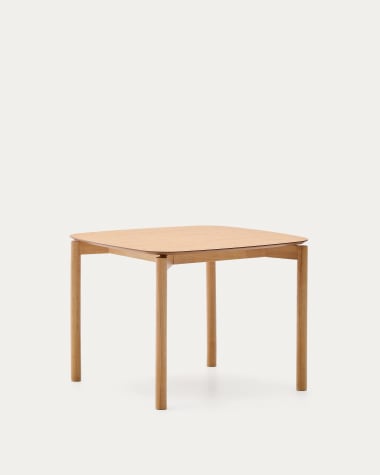 Table carrée Indara en placage frêne et bois d’hévéa finition naturelle 100 x 100 cm