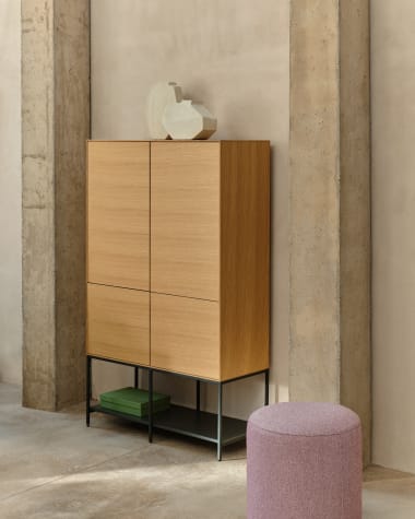 Vedrana 4 door tall sideboard in oak veneer with steel legs, 97.5 x 160 cm