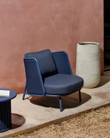 Sedalis outdoor armchair in aluminium and blue rope cord