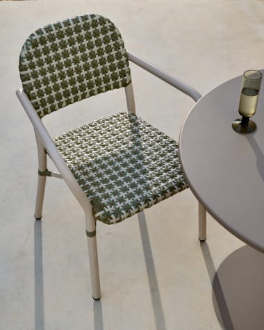 Tuccia beige and green stackable chair in aluminium and synthetic rattan