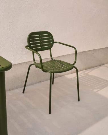 Brai stackable outdoor chair with armrests in green galvanised steel