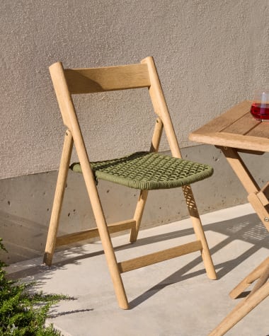 Dandara folding chair in solid acacia wood with steel structure and green cord FSC 100%