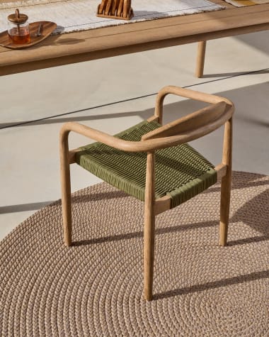 Nina stackable chair in FSC 100% solid acacia wood and green rope cord