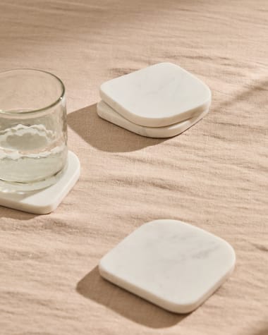 Zera set of 4 white marble coasters