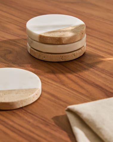 Nivol set of 4 coasters in black and white marble and travertine