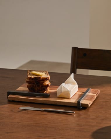 Vira serving board in acacia wood and black metal