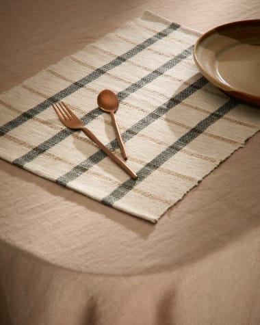 Gridal set of 4 beige and black jute placemats 50 x 35cm