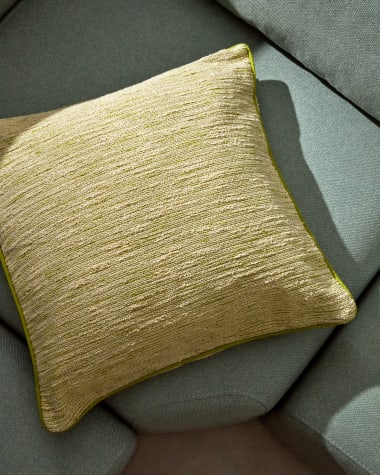 Brisella green jacquard cushion cover with contrasting trim 45 x 45cm