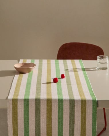 Vareli green striped cotton table runner 150 x 50cm