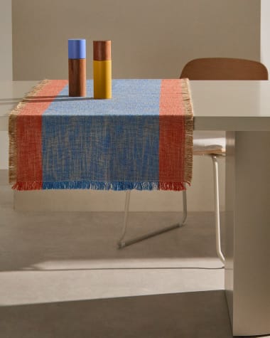 Orvian blue and orange jute table runner 155 x 55cm