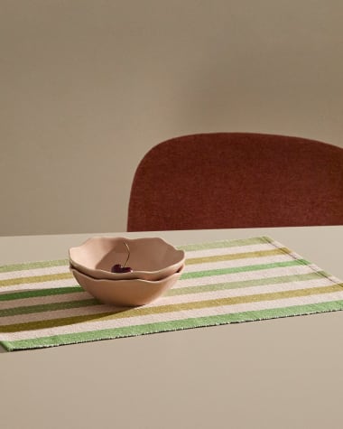 Vareli set of 2 green striped cotton placemats 50 x 35cm