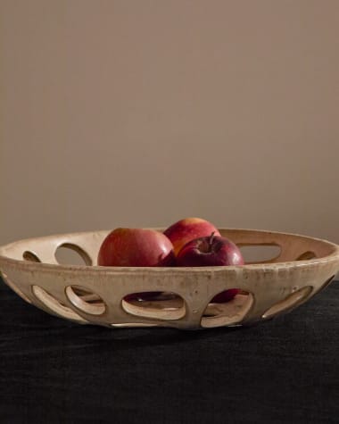 Zunel large beige ceramic fruit bowl