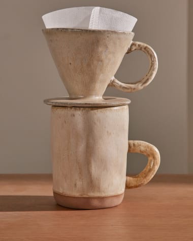 Zunel beige ceramic coffee cup with dripper set