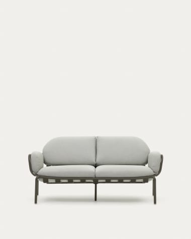 Canapé d'extérieur 2 places Joncols avec revêtement gris aluminium et finition peinte verte 164 cm