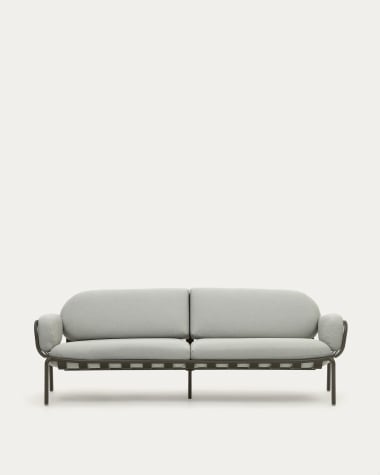 Canapé d'extérieur 3 places Joncols avec revêtement gris aluminium et finition peinte verte 225 cm
