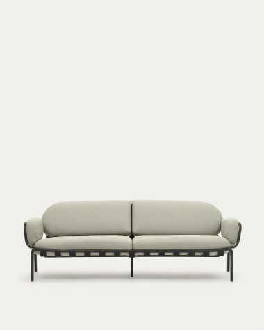 Canapé d'extérieur Joncols 3 places avec revêtement beige et aluminium finition peinte grise 225 cm
