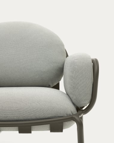Joncols outdoor armchair with grey upholstery and aluminium with green painted finish