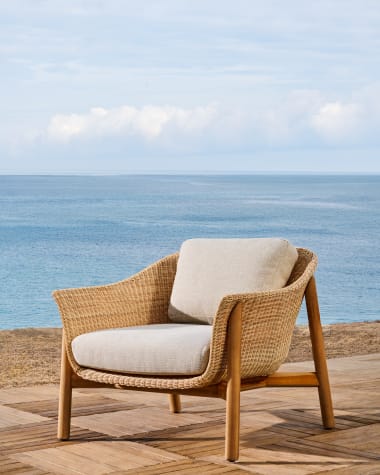 Galea armchair in FSC 100% solid teak wood and synthetic rattan