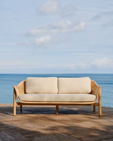 Galea 2-seater sofa in FSC 100% solid teak wood and synthetic rattan 170,5cm