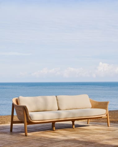 Galea 3-seater sofa in FSC 100% solid teak wood and synthetic rattan 223cm