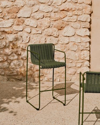 Maurina stackable stool in green galvanised steel and green rope cord 74,5cm