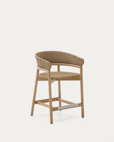 Tabouret Arinella en bois d’acacia, finition ton naturel et corde beige 65 cm FSC 100 %