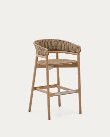 Taboret Arinella z litego drewna akacjowego z wykończeniem w naturalnym odcieniu i brązową liną 75 cm FSC 100%